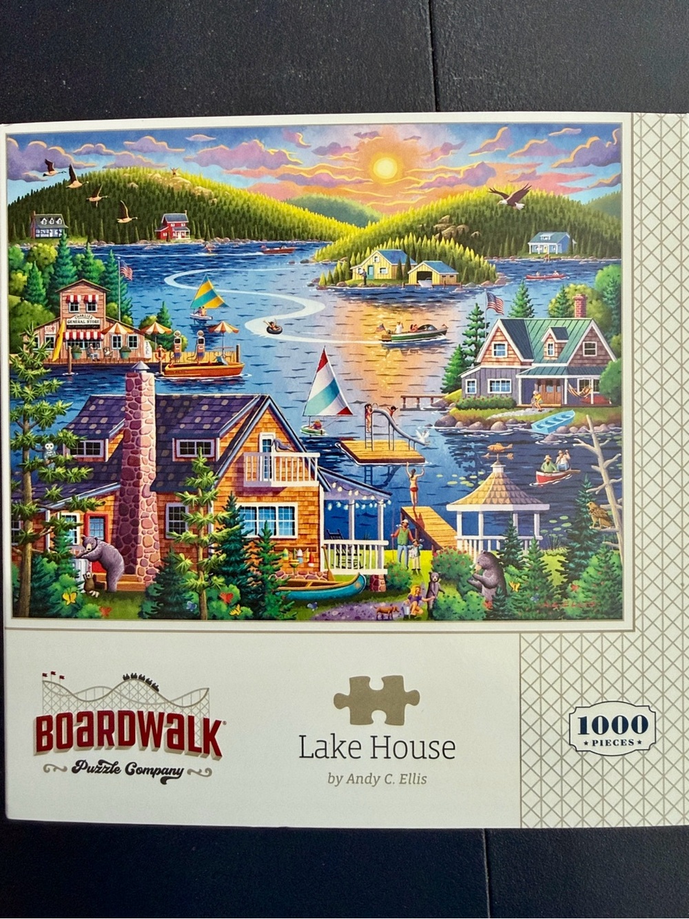 Boardwalk Lake House 1000-Piece Jigsaw Puzzle - Colorful Lake Scene